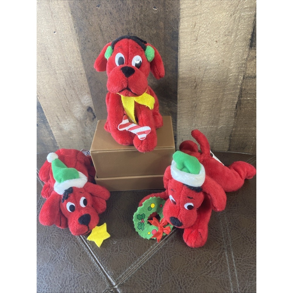 Lot of 3 Vintage‎ Scholastic Clifford the Big Red Dog Christmas Plush Beanbags